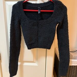 Skims Fuzzy Long Sleeve Crop Top
